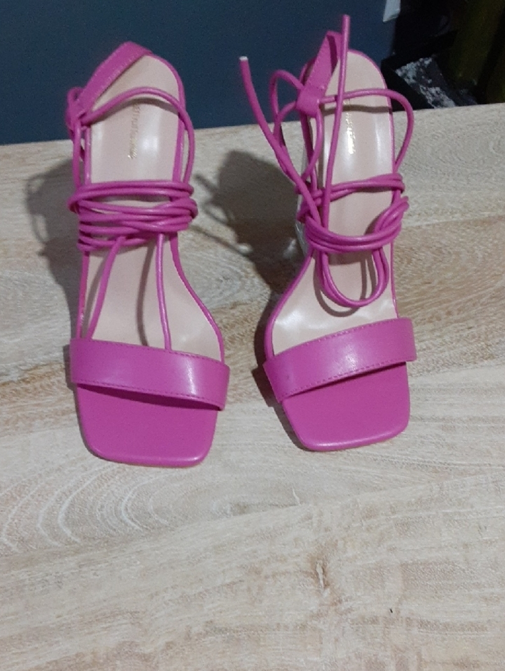 PrettyLittleThing Hot Pink Lace-Up Clear Block Heel Sandals - Picture 4 of 6